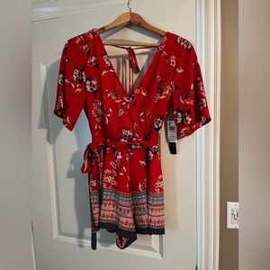 Red floral romper